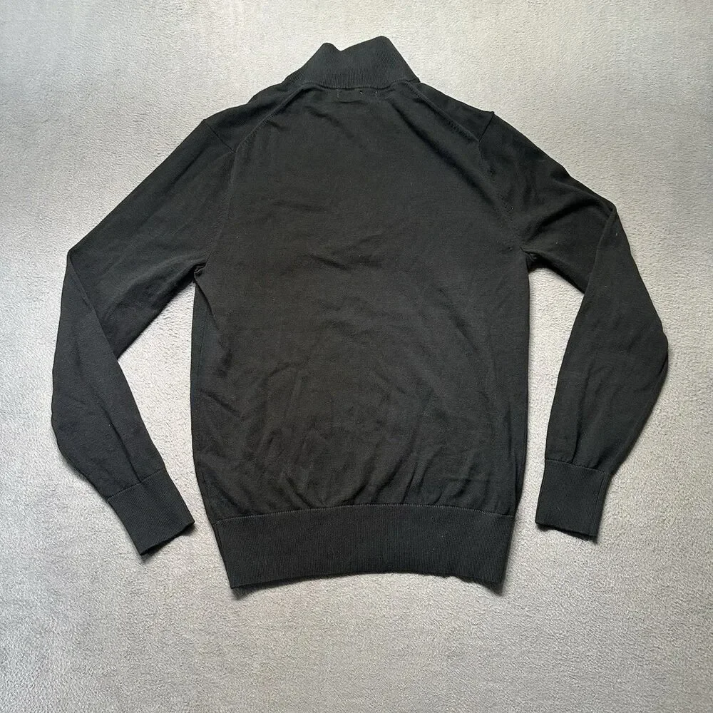 Banana Republic Mens Small Quarter Zip Sweater Black Cotton Chest Pocket NWT